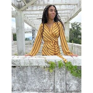 Womens INC flowy striped waist tie top